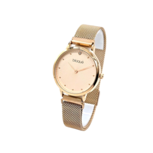 reloj blaque de mujer, analogico de malla tejida de acero rosé